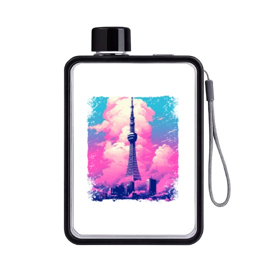 Aesthetic Tokyo Skytree Vaporwave Japanese Sight Flat Water Bottles