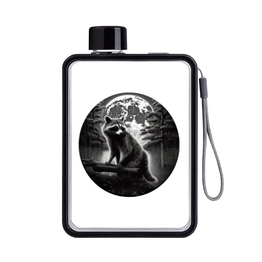 Raccoon Moon Forest Artwork Animal Art Raccoon Flat Water Bottles