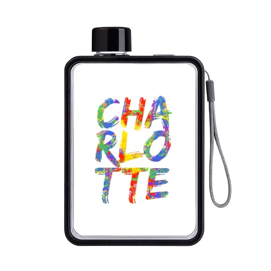 Charlotte Artwork Colorful Rainbow Carolina Flat Water Bottles