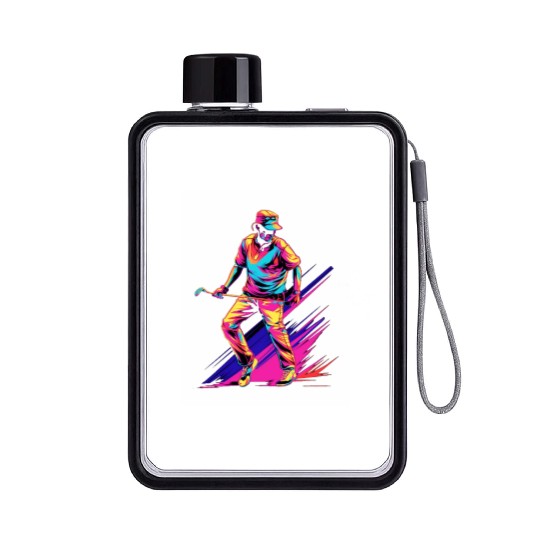 Golfer Golf Player Golfing 80s 90s Retro Flat Water Bottles