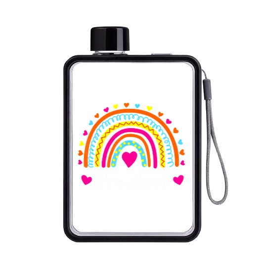 Preschool Teacher Funny Rainbow Lover Back To Flat Water Bottles