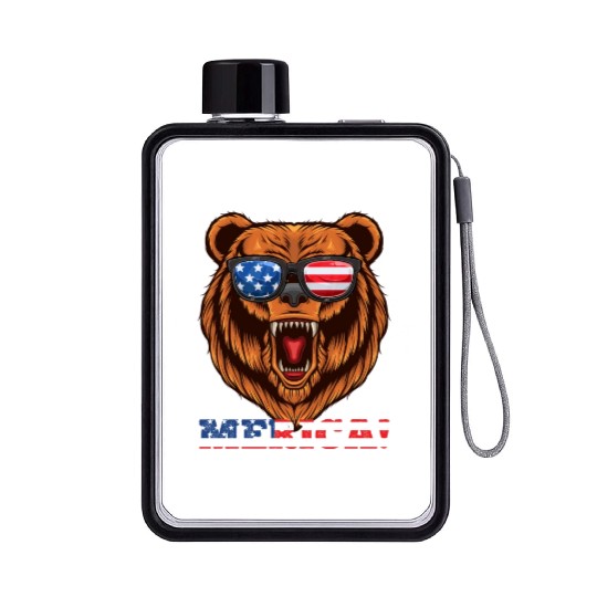 Merica Independence Day American Bear USA Party Flat Water Bottles