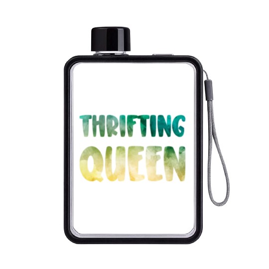 Thrifting Queen green yellow watercolor Flat Water Bottles