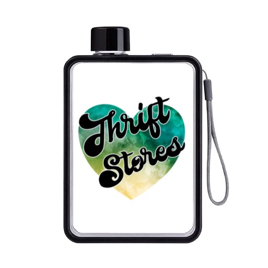 Thrift Stores green yellow watercolor heart Flat Water Bottles