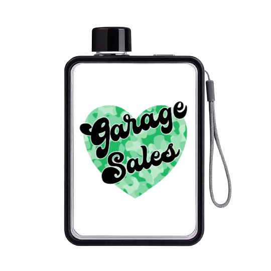 Garage Sales green camo heart Flat Water Bottles
