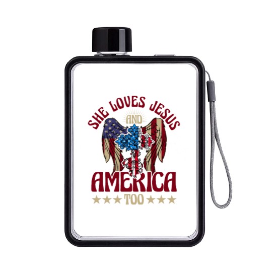 She loves jesus and America too Flat Water Bottles