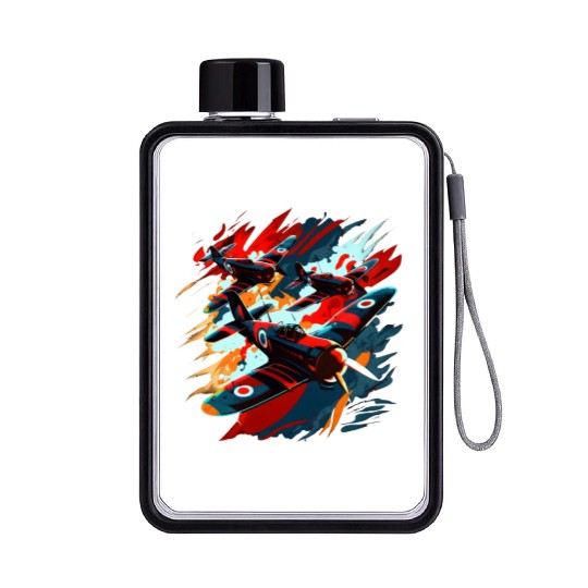 Spitfire Airplane Vintage Pilot Aviator Military Flat Water Bottles