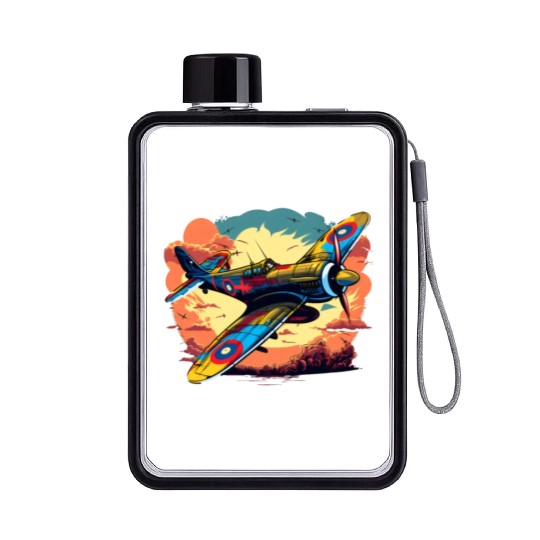 Spitfire Airplane Vintage Pilot Aviator Military Flat Water Bottles