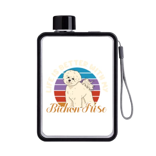 Life Is Better With My Bichon Frise Retro Vintage Flat Water Bottles