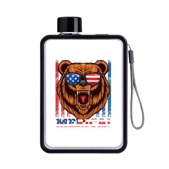 Merica Independence Day American Bear USA Party Flat Water Bottles