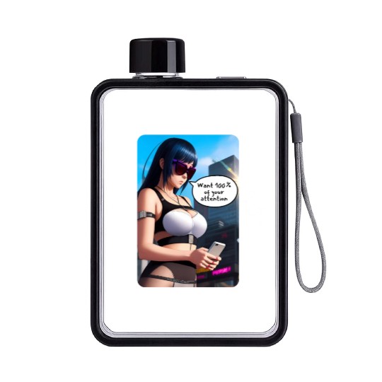 Cyberpunk Waifu Influencer Design 8 Flat Water Bottles