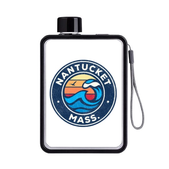 Nantucket Massachusetts Ma Nautical Waves Flat Water Bottles