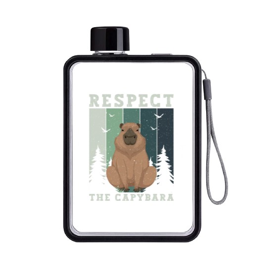 Retro Respect The Capybara Capybara Lover Meme Flat Water Bottles