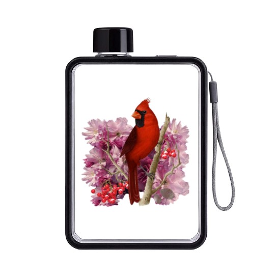 Funny Red Cardinal Bird Ornament Christmas Gifts Flat Water Bottles