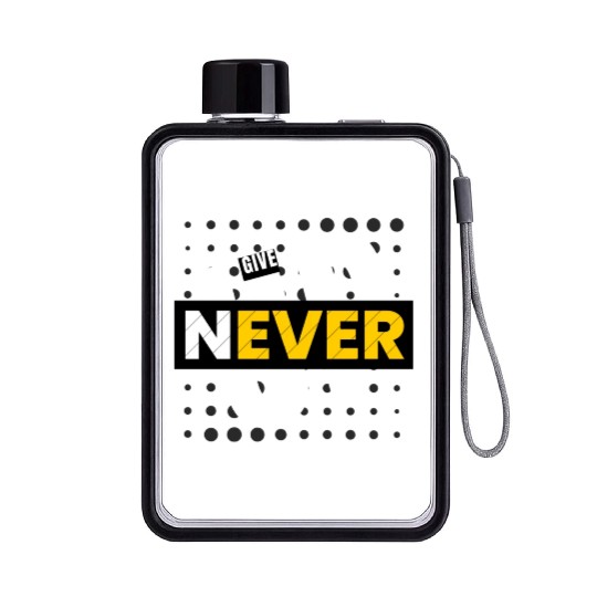 Black White Yellow Typography Never Give Up Flat Water Bottles