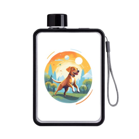 Joyful Dog in Summer Park Flat Water Bottles