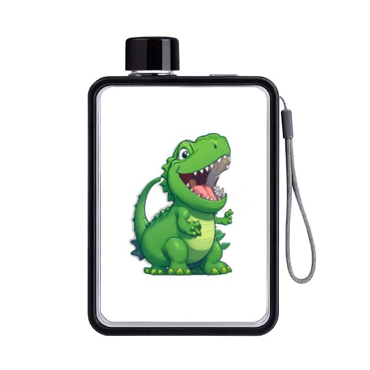 Green Dinosaur Flat Water Bottles