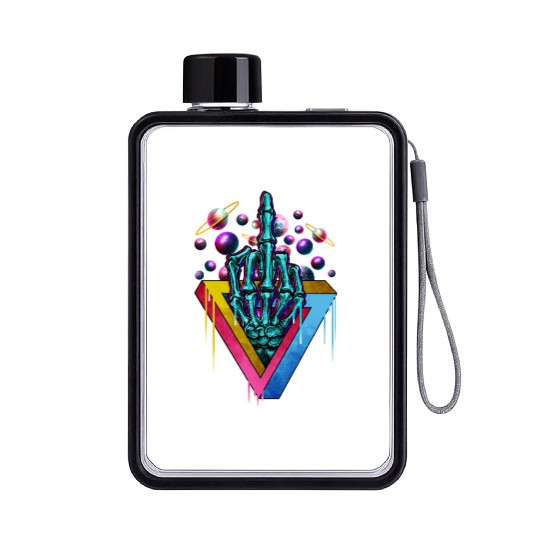 Trippy skeleton middle finger Flat Water Bottles