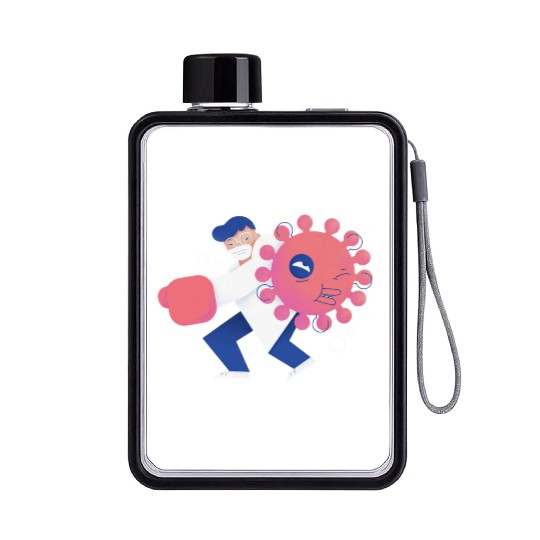 Health Care Professional Beating Coronavirus Flat Water Bottles