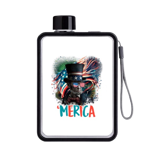 Merica Lincoln Independence Day Party 4th July Flat Water Bottles