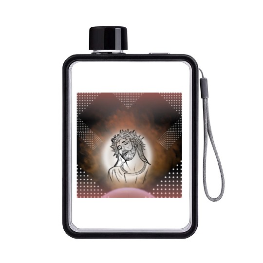 Sacred Jesus with Crown of Thorns Illustration Flat Water Bottles