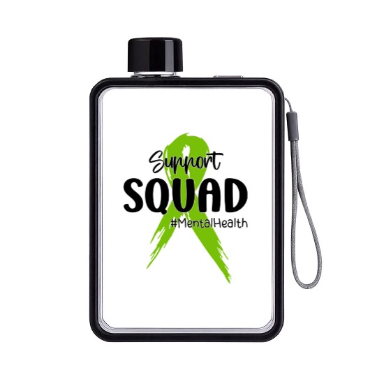 Support Squad Mental Health Awareness Lime Green Flat Water Bottles