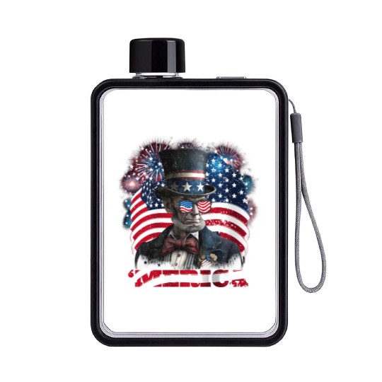 Merica Lincoln Independence Day Party 4th July Flat Water Bottles