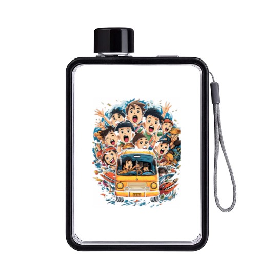 Back to School Pre-K Kindergarten School Bus Flat Water Bottles