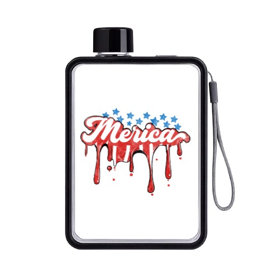 Merica Us Flag Dripping 4th Of July Flat Water Bottles