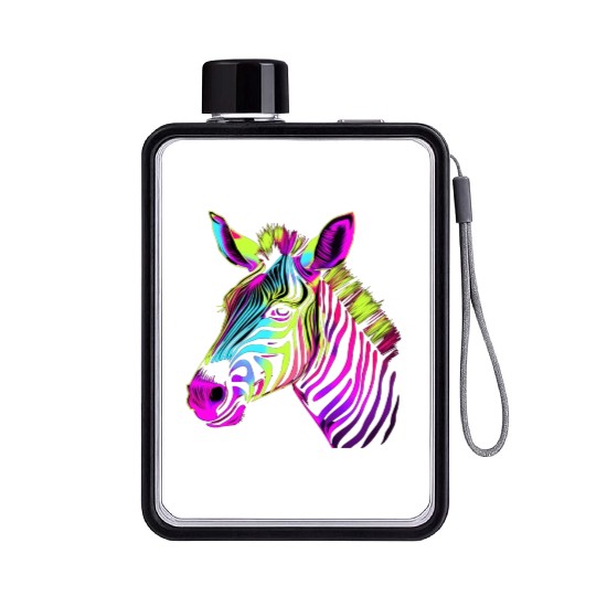 Zebra Neon Colors Portrait Flat Water Bottles