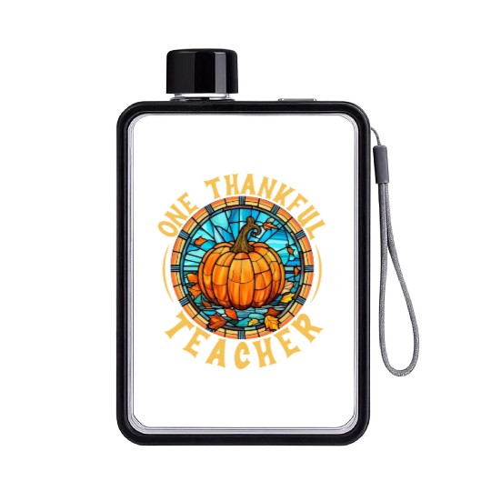 One Thankful Teacher Thanksgiving Fall Flat Water Bottles