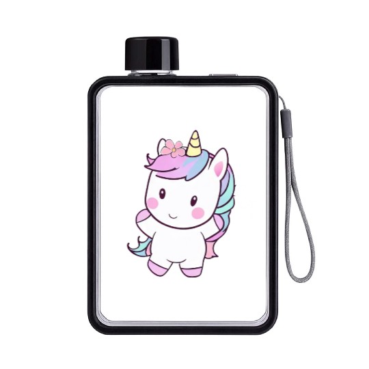 Cute Dancing Unicorn, Joyful Fantasy Design Flat Water Bottles