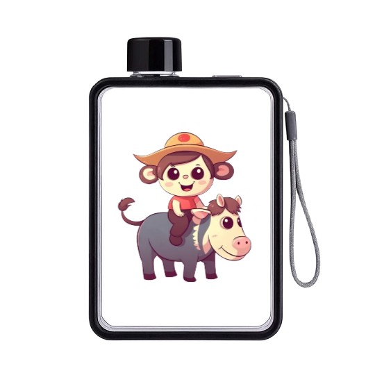 Girl, Monkey and Cow, Charming Kids Design Flat Water Bottles