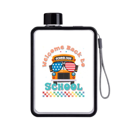Welcome Back to School Funny School Bus w Vintage Flat Water Bottles