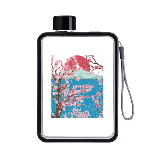Japan cherry blossom gift sunset sakura Flat Water Bottles