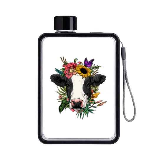 Floral Cow Spring Nature For Flat Water Bottles