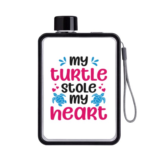 Sea Turtle Tortoise Valentines Day Flat Water Bottles