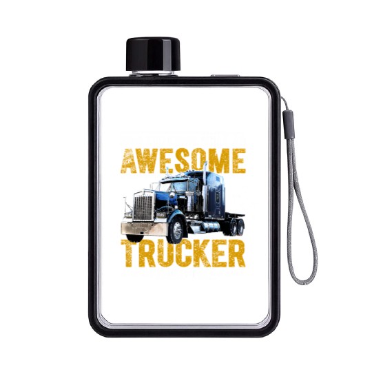 Awesome Trucker Big Rig Semi-Trailer Truck Driver Flat Water Bottles