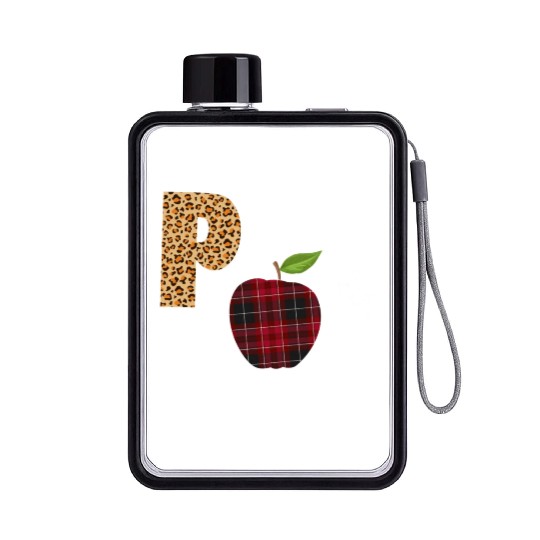 P Is For Pre K Teacher Leopard Buffalo Plaid T Flat Water Bottles