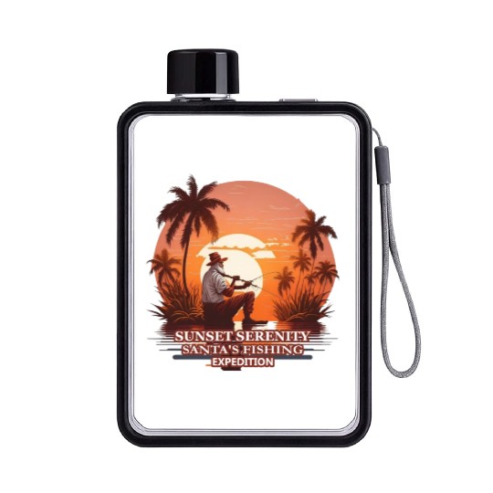 Fishing Santa river t shit design Flat Water Bottles
