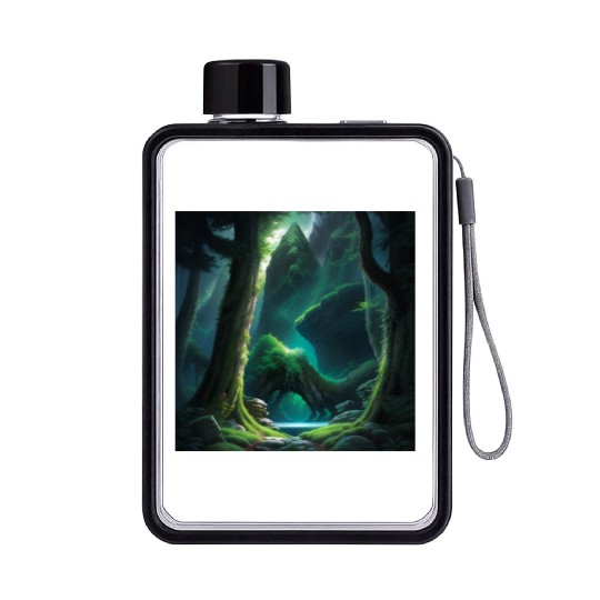 Misty Interior of Trollbark Forest, Green Forest Flat Water Bottles