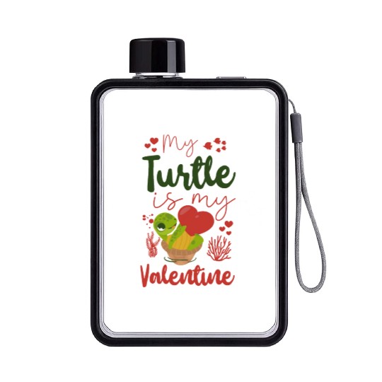 Sea Turtle Tortoise Valentines Day Flat Water Bottles