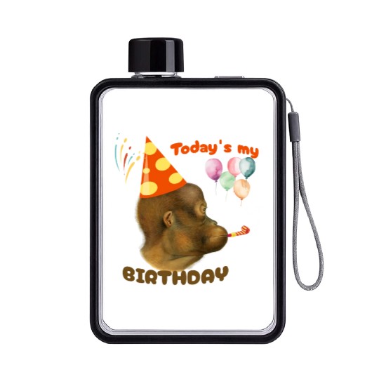 today is my birtday funny monkey Flat Water Bottles