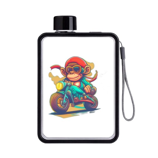 monkey driving a motorcycle in the summer Flat Water Bottles