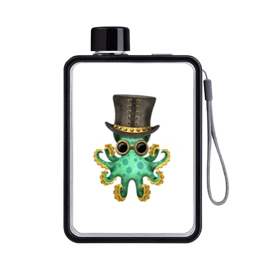 Steampunk Green Octopus Flat Water Bottles