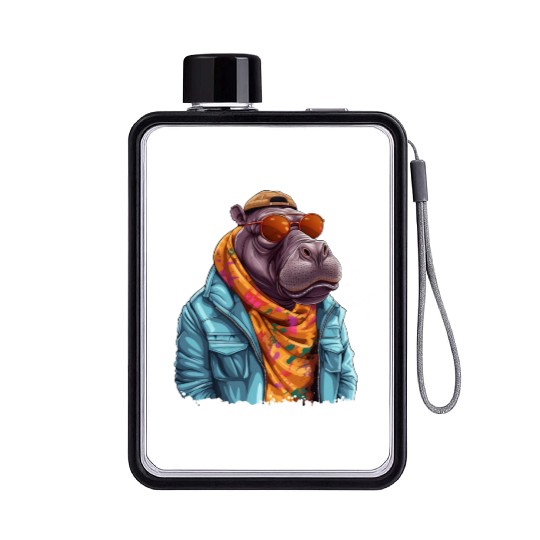 Graffiti Hippo. Heavyweight Strength. Flat Water Bottles