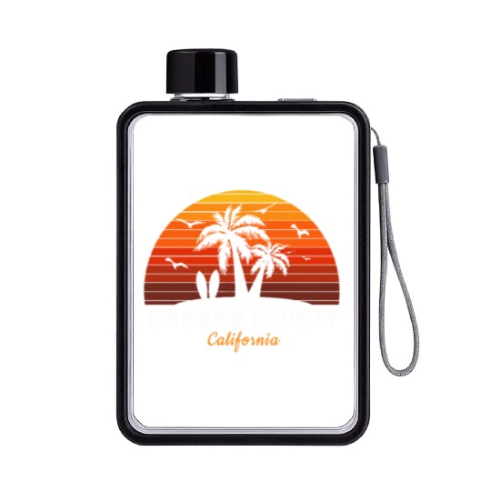 Retro Orange County California Sunset Cool Flat Water Bottles
