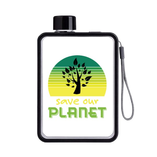 Save Our Planet Retro Sunset Green Flat Water Bottles