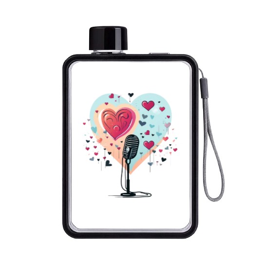 Microphone, music, singer, artist, heart, gift Flat Water Bottles