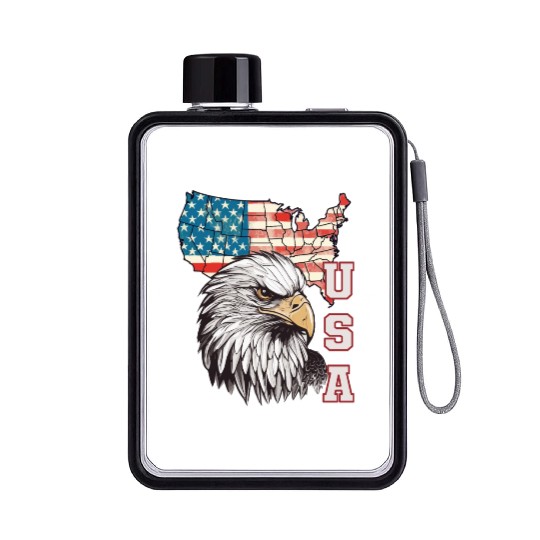 gift idea bald eagle american flag Flat Water Bottles